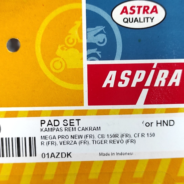 ASPIRA Disc Pad Tiger Revo C150R Verza Megapro New (Depan) KPP