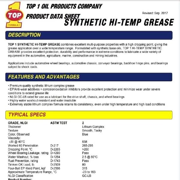 TOP1 Grease Hi-Temp Stempet 454gr